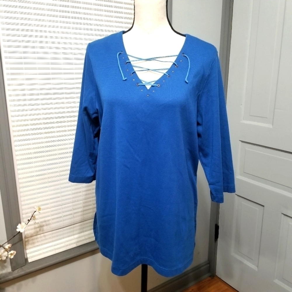 Avenue Laced Up Studded Neckline Top